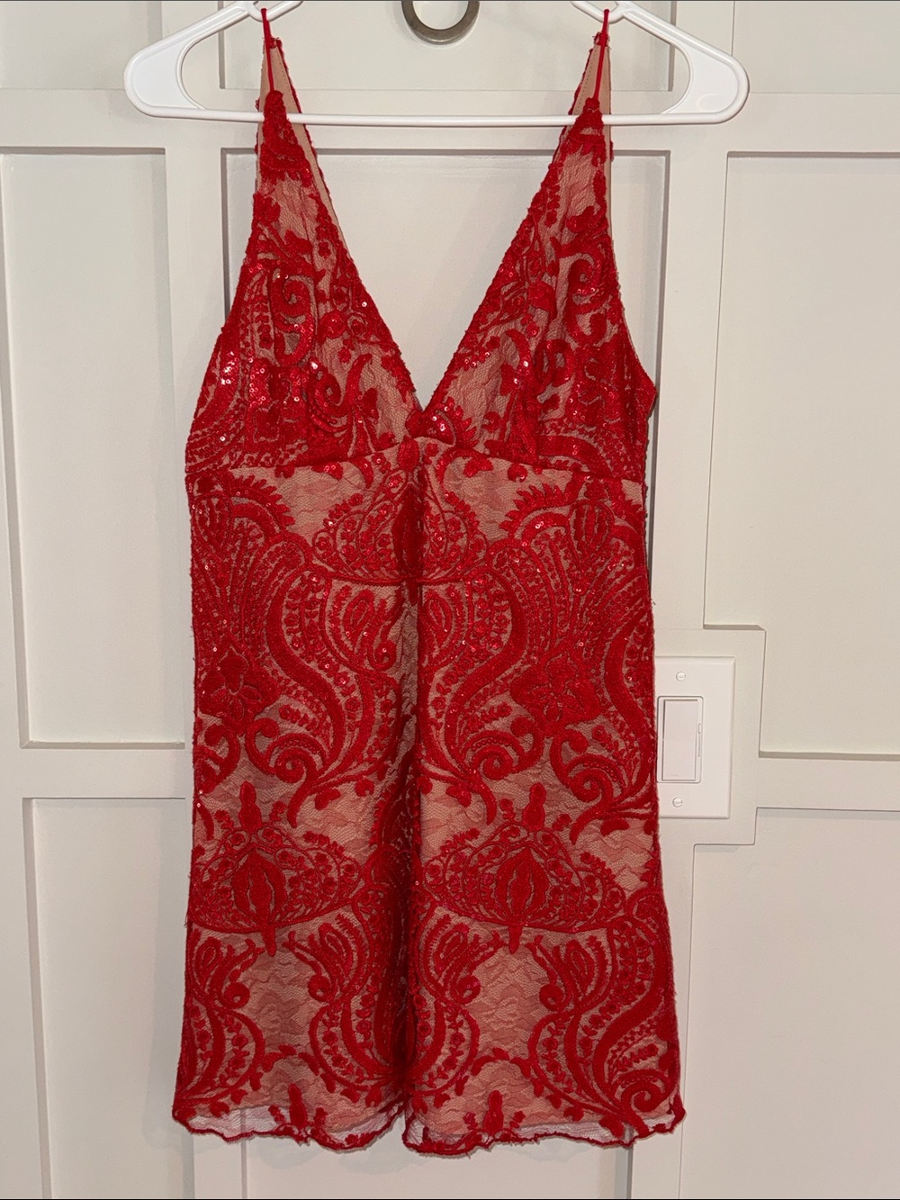Free People Red Lace "Night Shimmers" Mini Dress